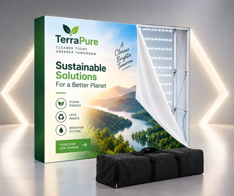Backlit SEG display frame with fabric graphic attachment
