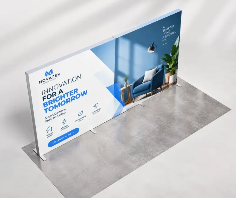 Custom 20 ft SEG fabric stand for business displays.