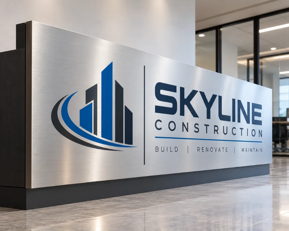 Weatherproof aluminum signage for a commercial office entrance