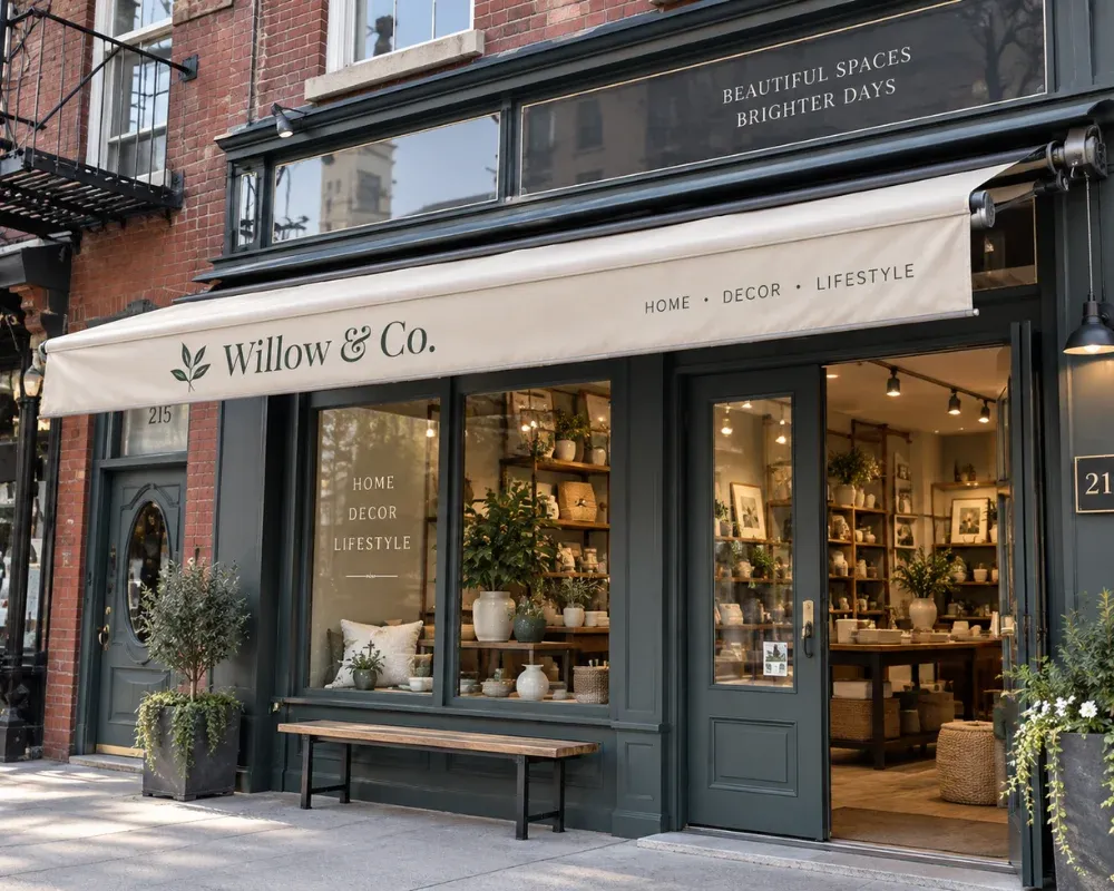 Rollup awnings for a home decor storefront
