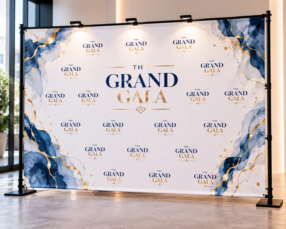 Event backdrops with elegant custom gala branding and design