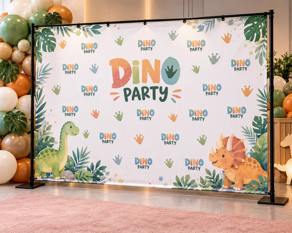 Photo backdrop banners for colorful themed birthday events