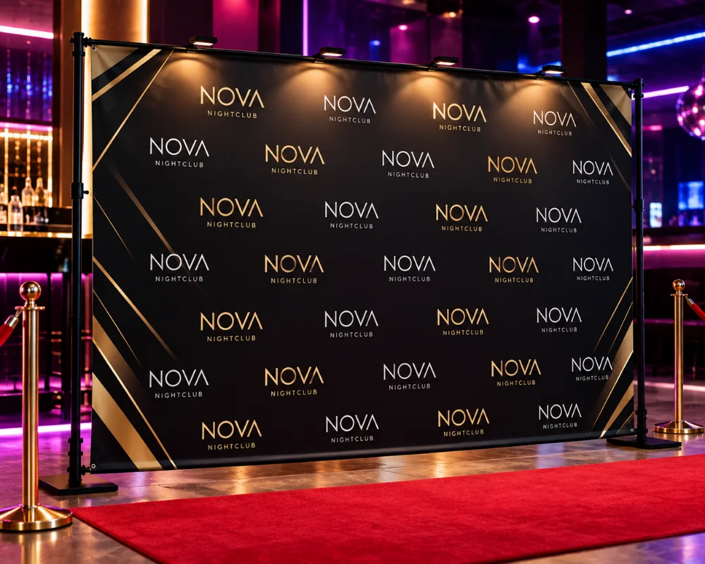 Red carpet backdrops for branded nightclub and event entrances