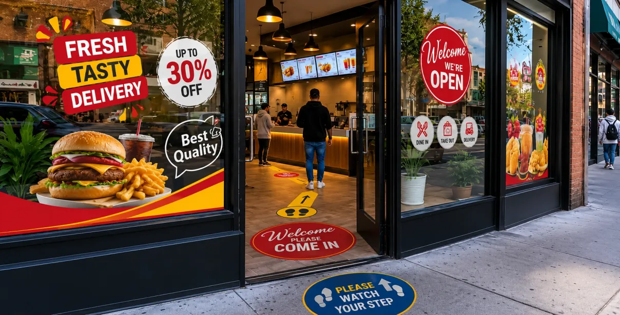 Custom floor decals used for wayfinding and customer engagement.