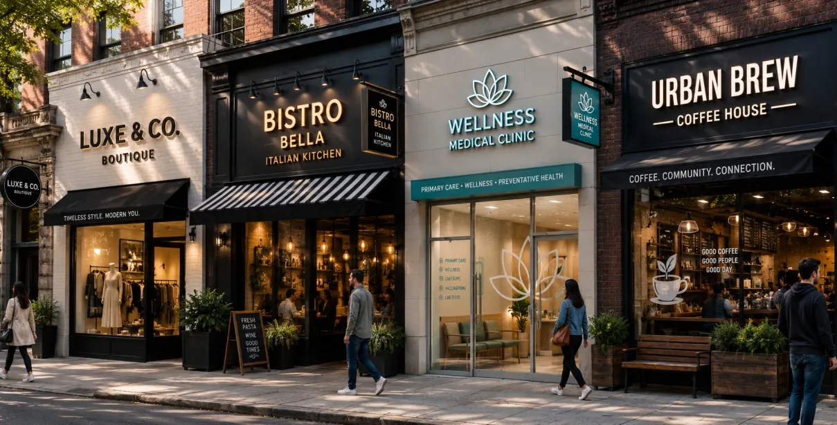 Custom storefront signage for different business types