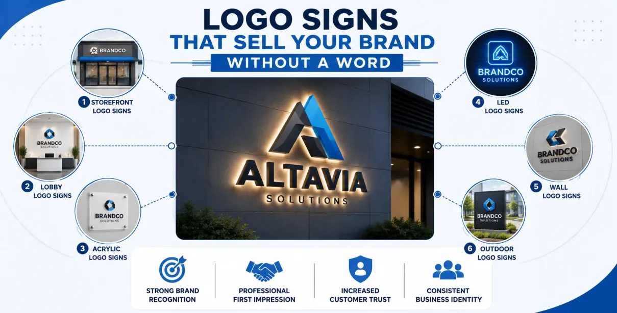 Infographic showing different logo sign types that strengthen business branding and customer recognition