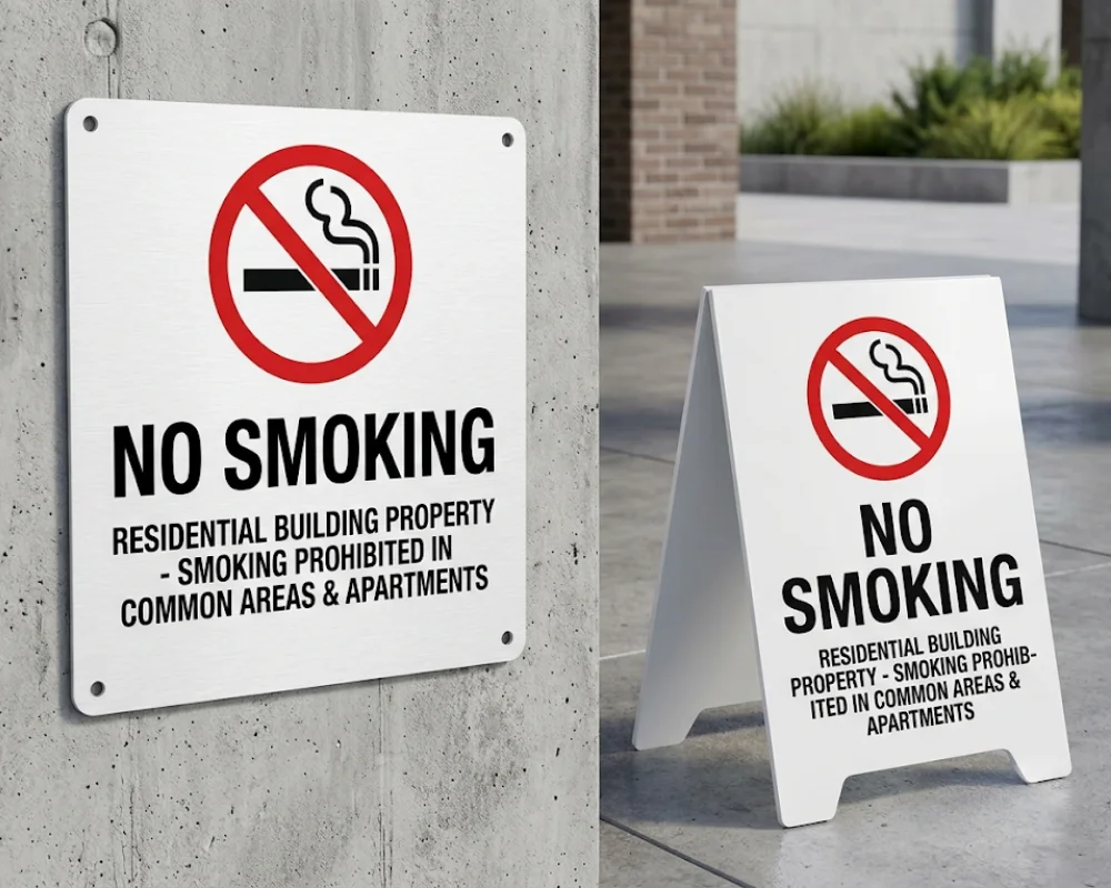 Exterior building no smoking signs for residential property