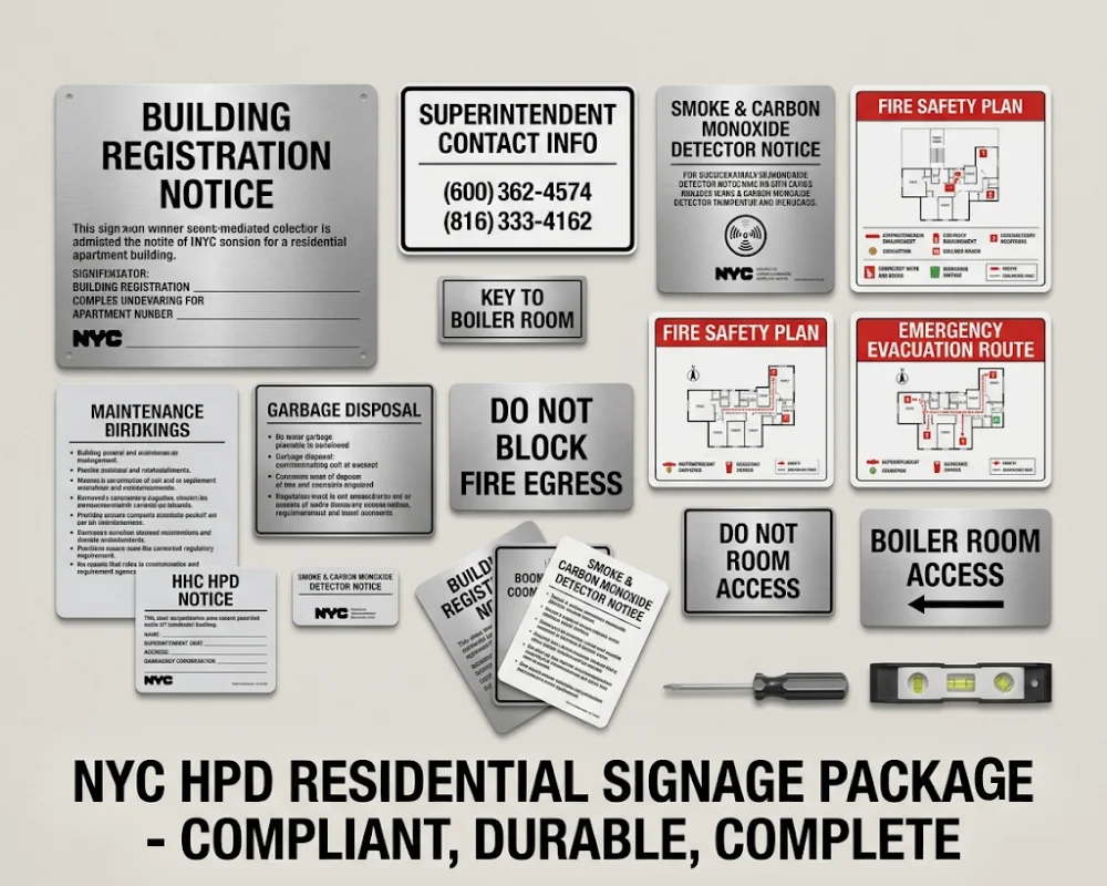NYC building identification signs and residential compliance signage