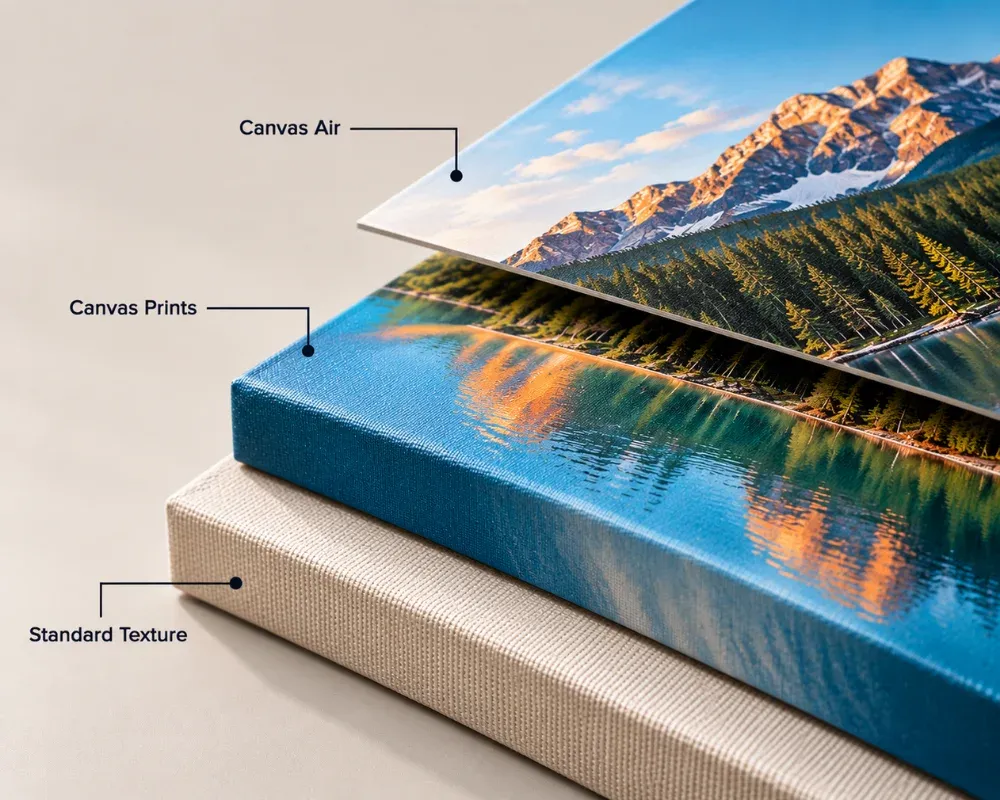 Canvas printing materials and textured canvas print finish