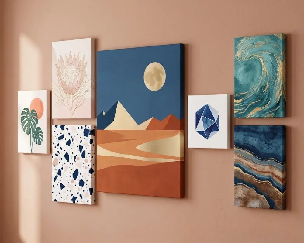 Custom canvas prints arranged as a gallery wall