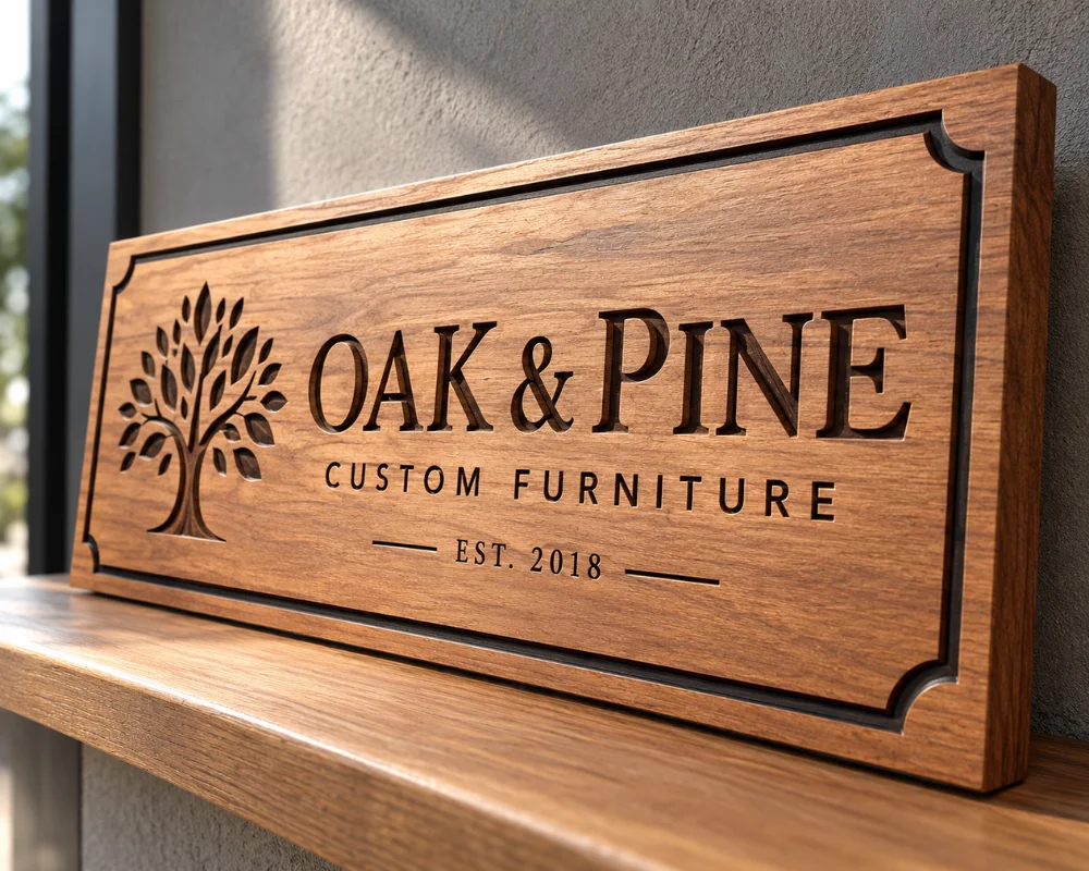 Carved wooden signs with custom dimensional lettering