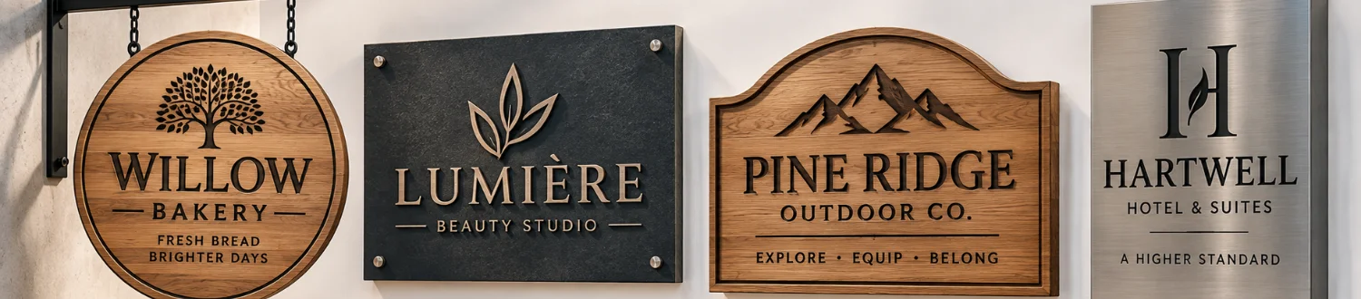 Custom carved signs featuring wood and dimensional signage