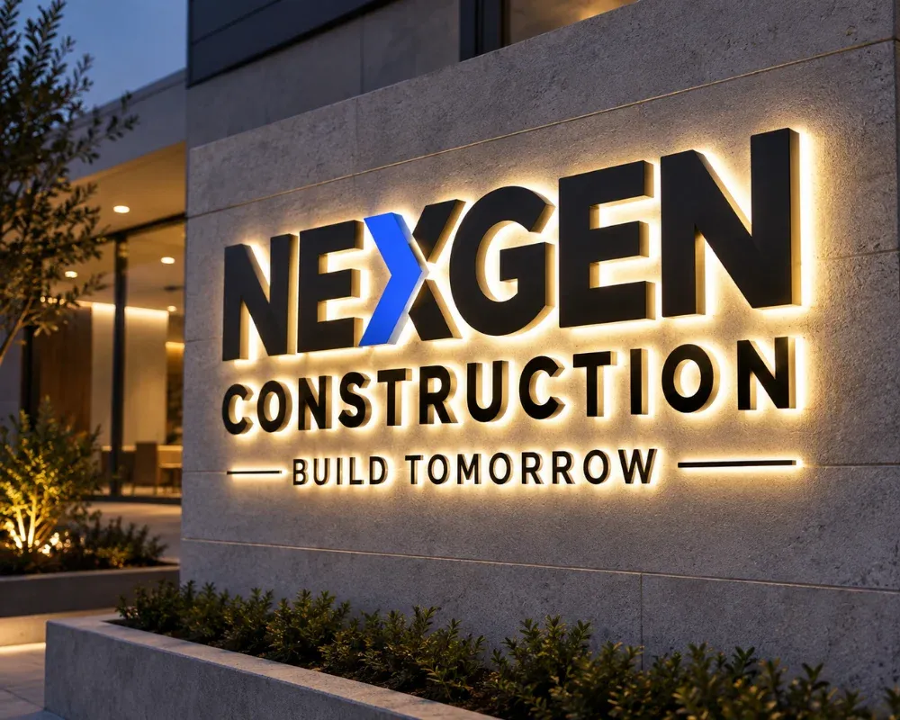 Halo lit channel letters for a construction company sign