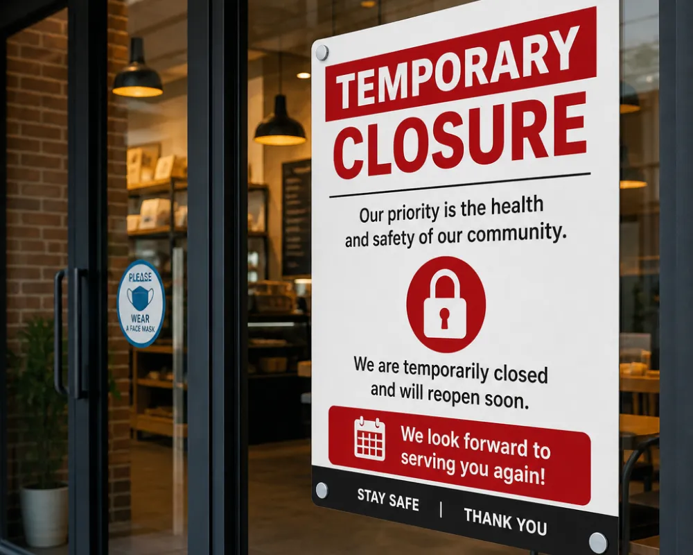 Window sign notice for temporary business closure