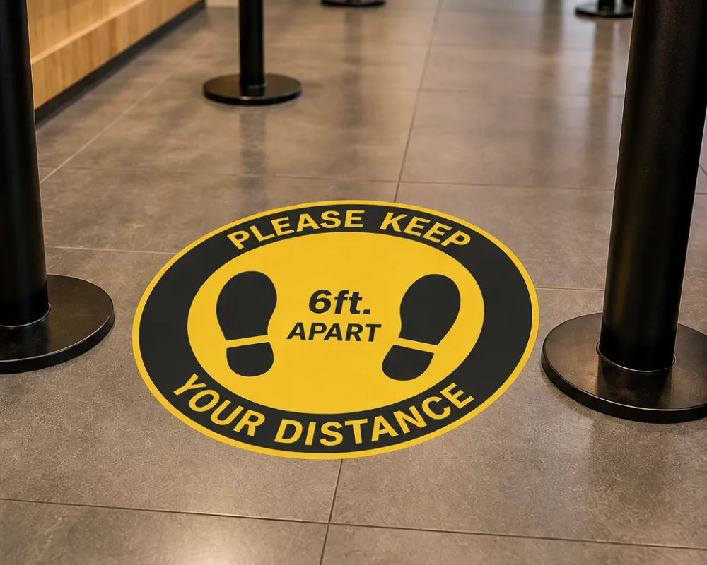 Yellow floor social distancing decal 6ft apart