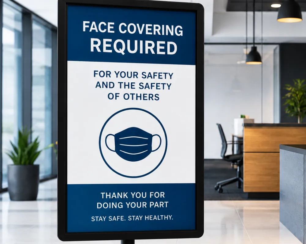 Lobby safety sign board for required face masks