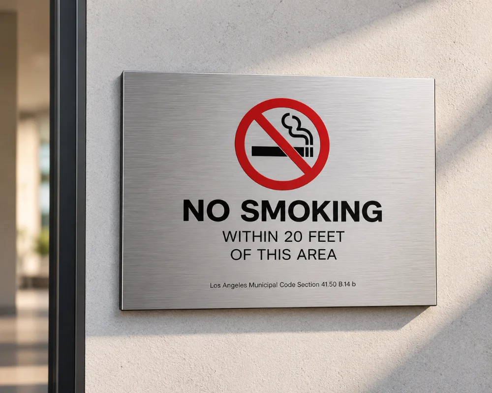 ACM signs with printed no smoking messaging for outdoor use
