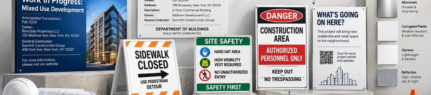 DOB signs displayed at a New York construction site