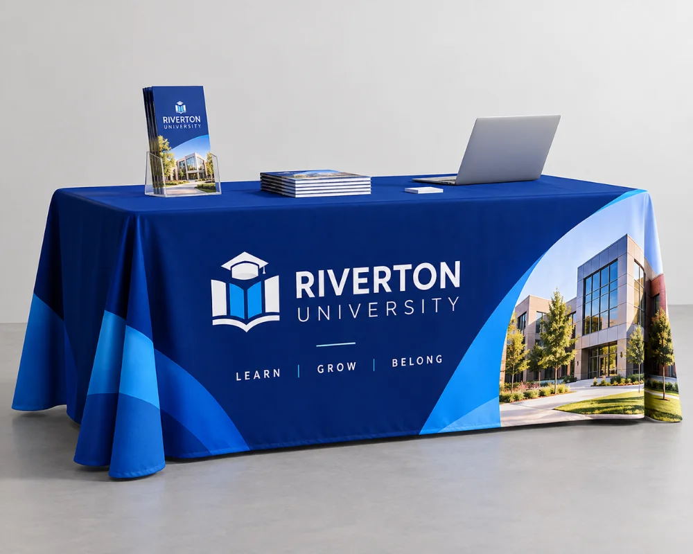 Custom table throws for branded event and trade show displays