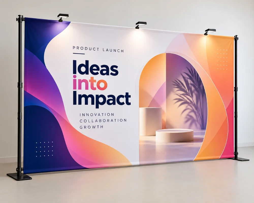 Custom event backdrop printing for conferences and promotions