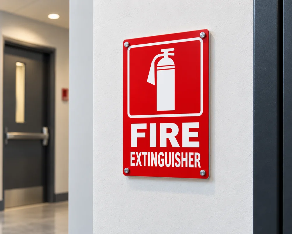 Fire extinguisher signs for identifying emergency fire equipment