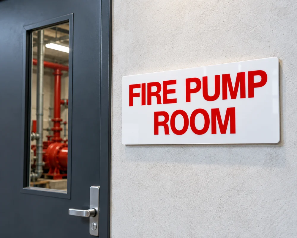 Fire pump room sign for commercial building fire safety identification