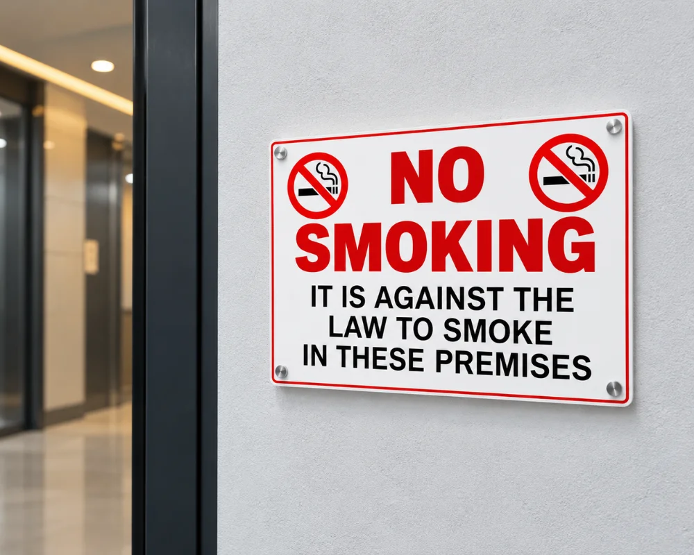 No smoking fire safety sign for maintaining safe commercial premises