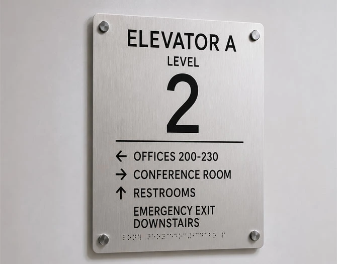 Floor number signs installed in commercial office building
