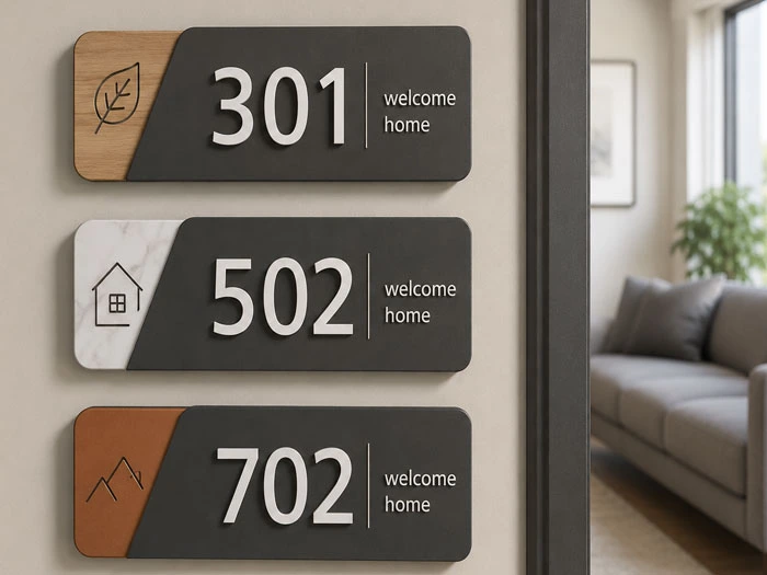 Stairwell floor signs for emergency and directional guidance