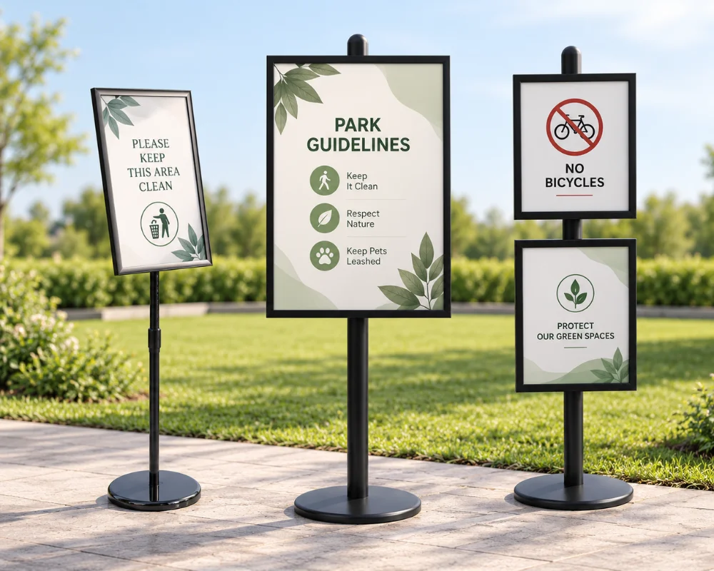 Event display stands for outdoor park and venue signage