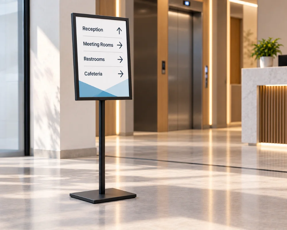 Freestanding sign holders for reception and directional signage