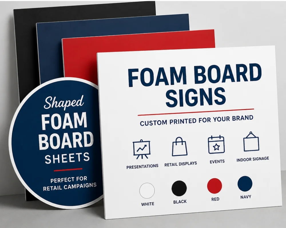 Custom shaped foam board signs for branded displays