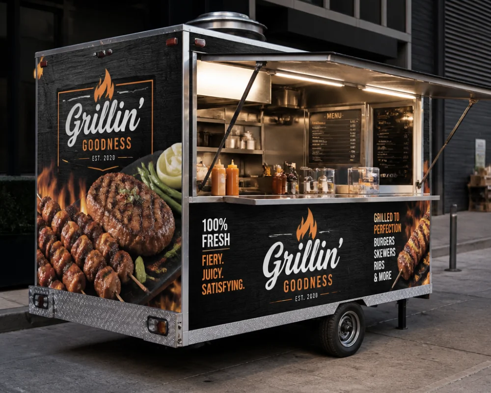 Branded food carts with custom vinyl food graphics