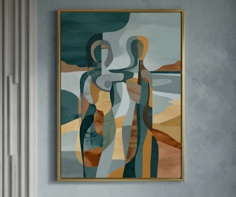 Modern framed canvas wall art with abstract figure design
