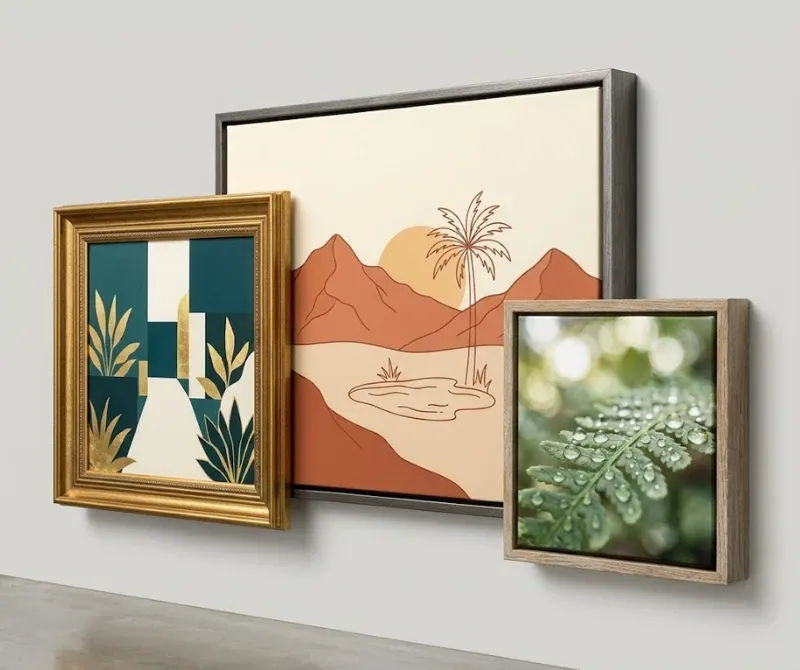 Framed canvas wall art collection with multiple artistic prints