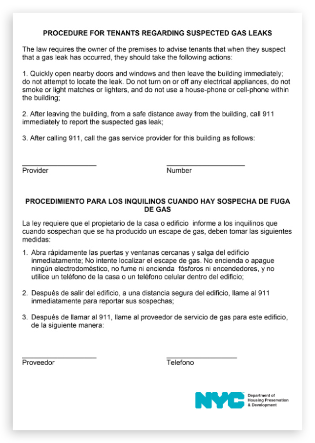 Gas Leak Notice Sign