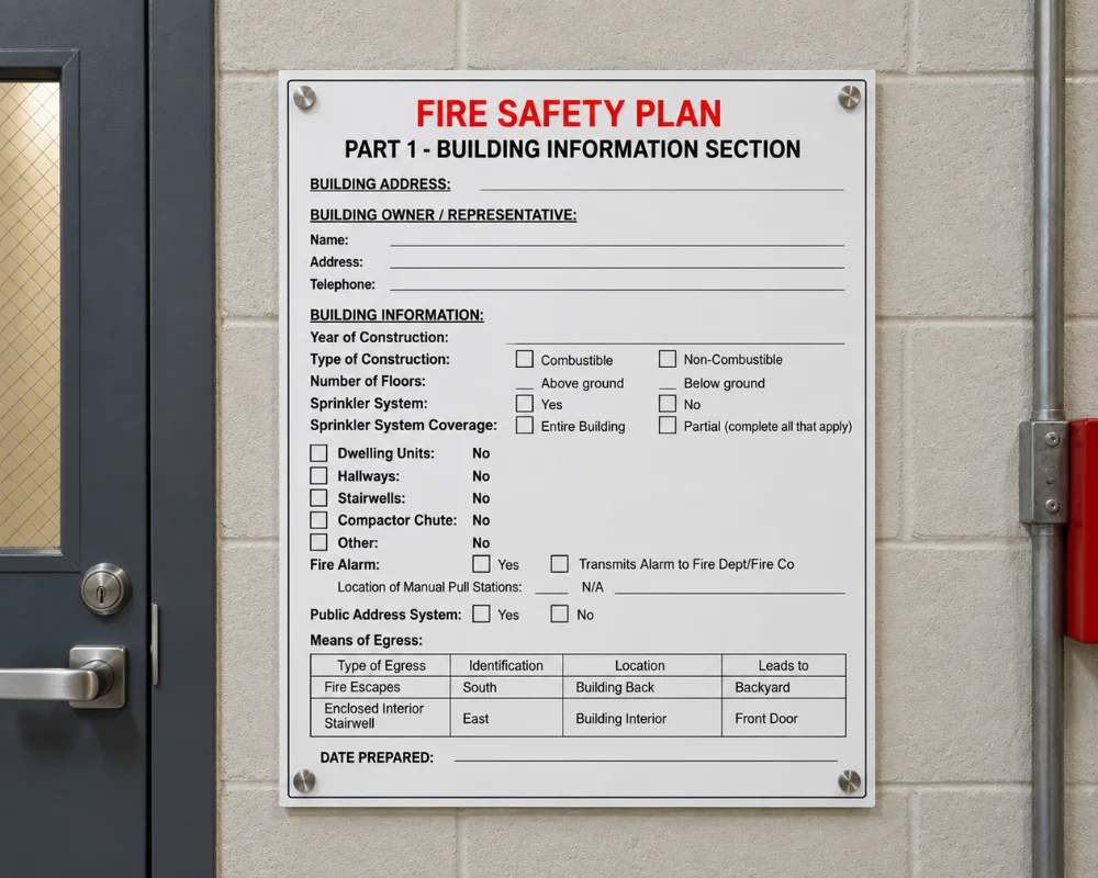 Pre-designed HPD signage for fire safety and building compliance