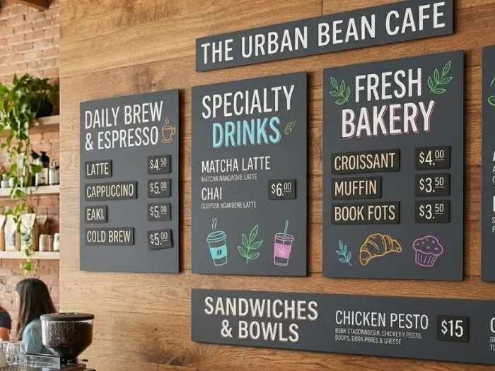 Magnetic menu boards for indoor restaurant signage