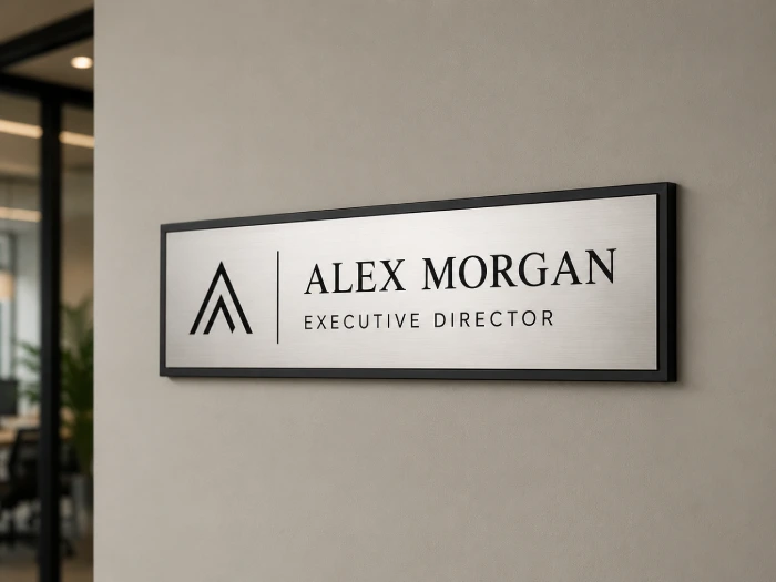 Custom office name plates for doors desks and workplace branding