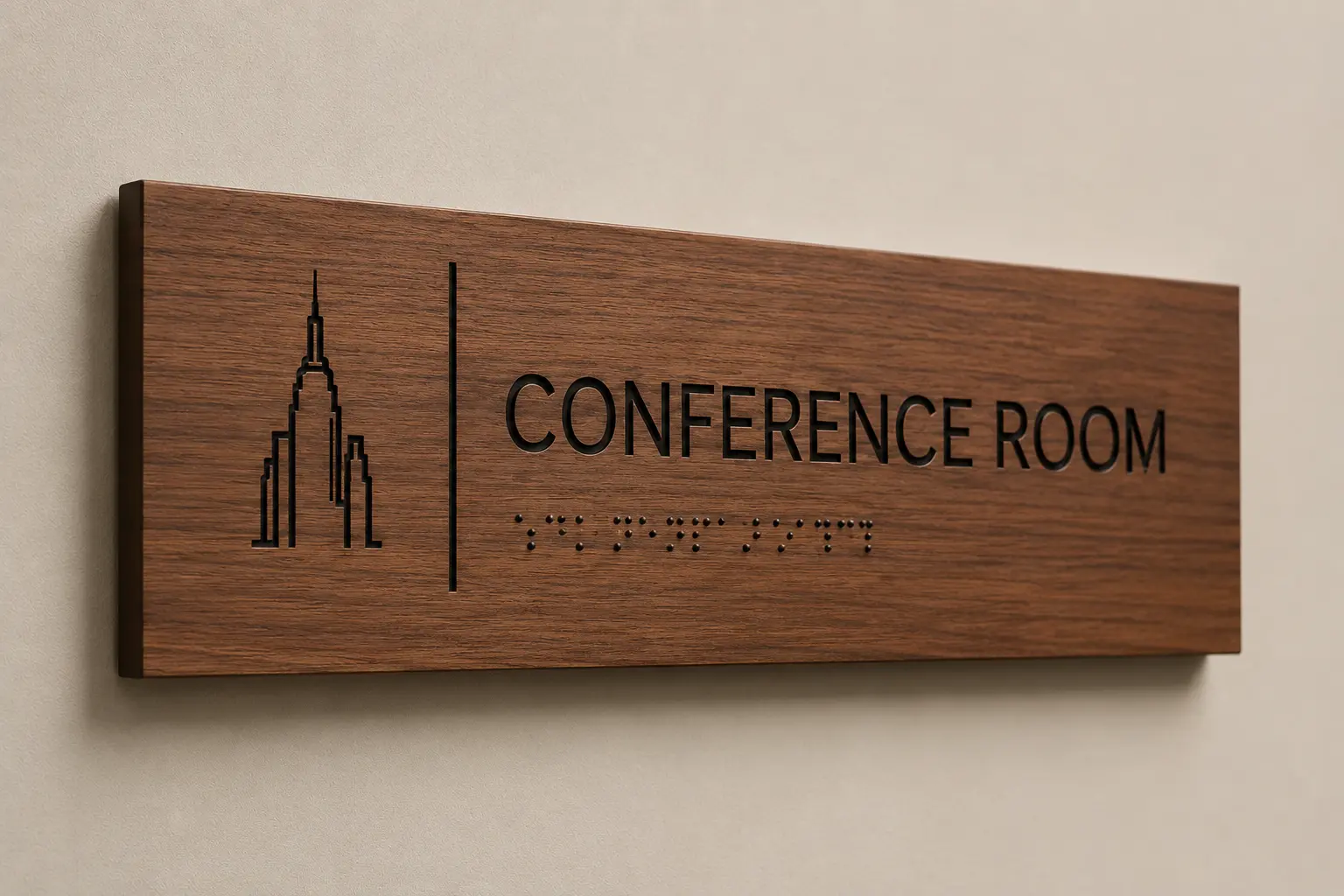 Wooden office door name plates with engraved text
