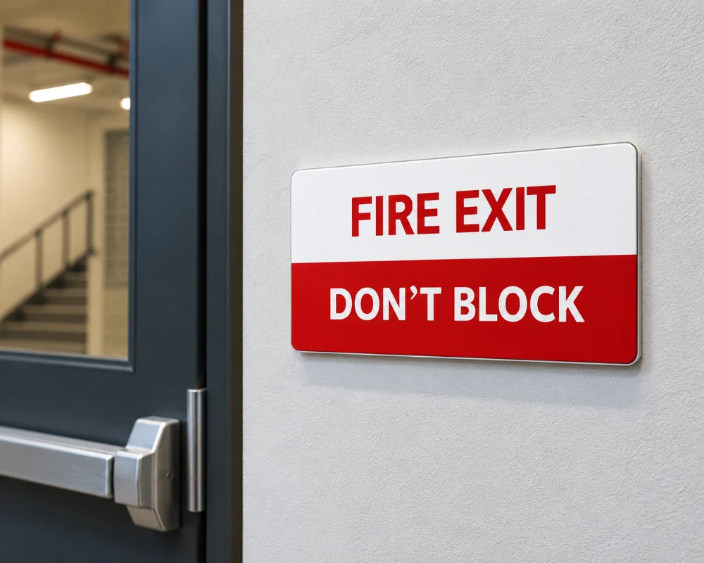 Fire exit sign with clear emergency exit direction for commercial buildings