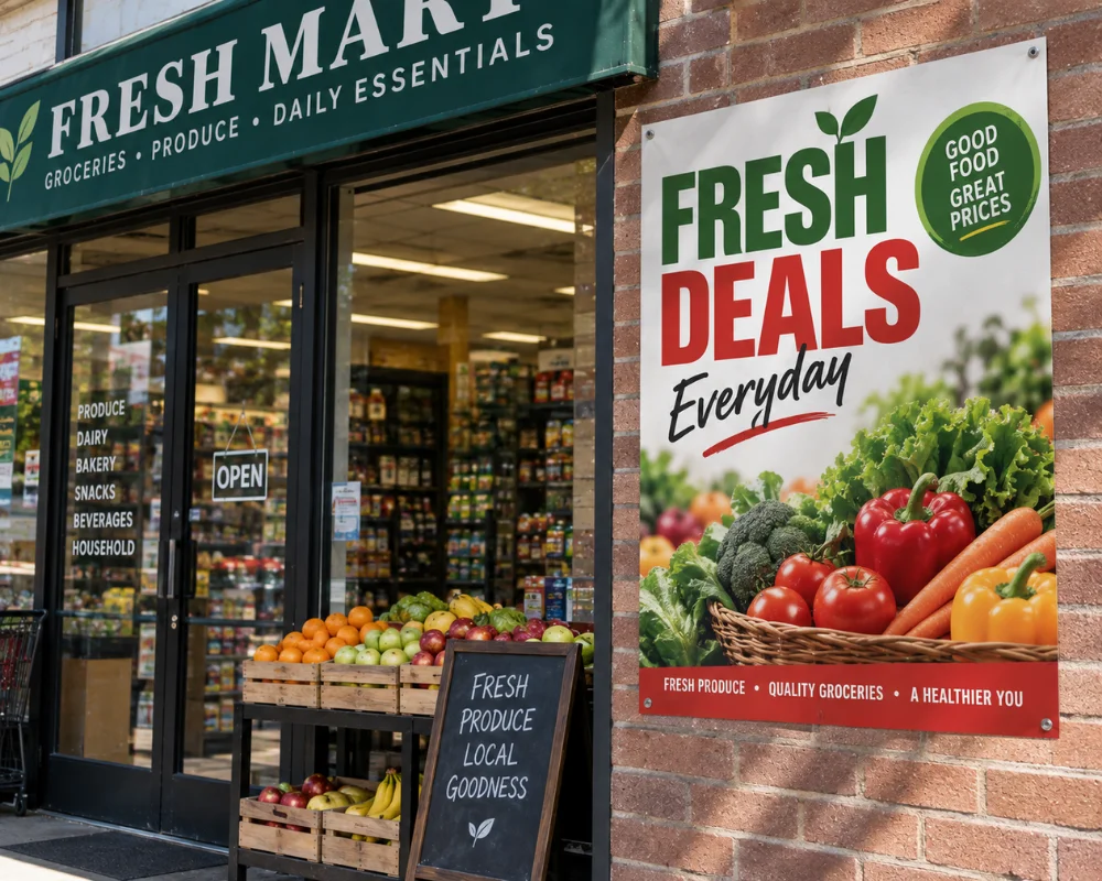 Paper signs for business promotions outside a retail store