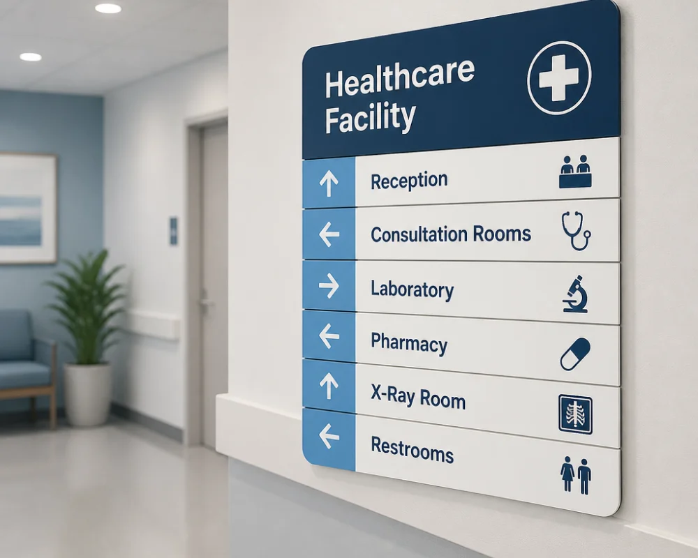 Indoor plastic signs for healthcare facility directions