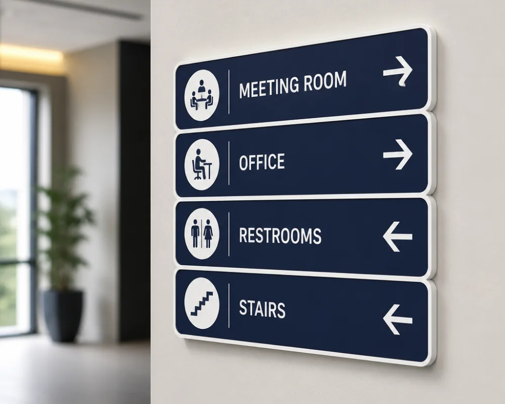 Indoor plastic signage for office directions and wayfinding