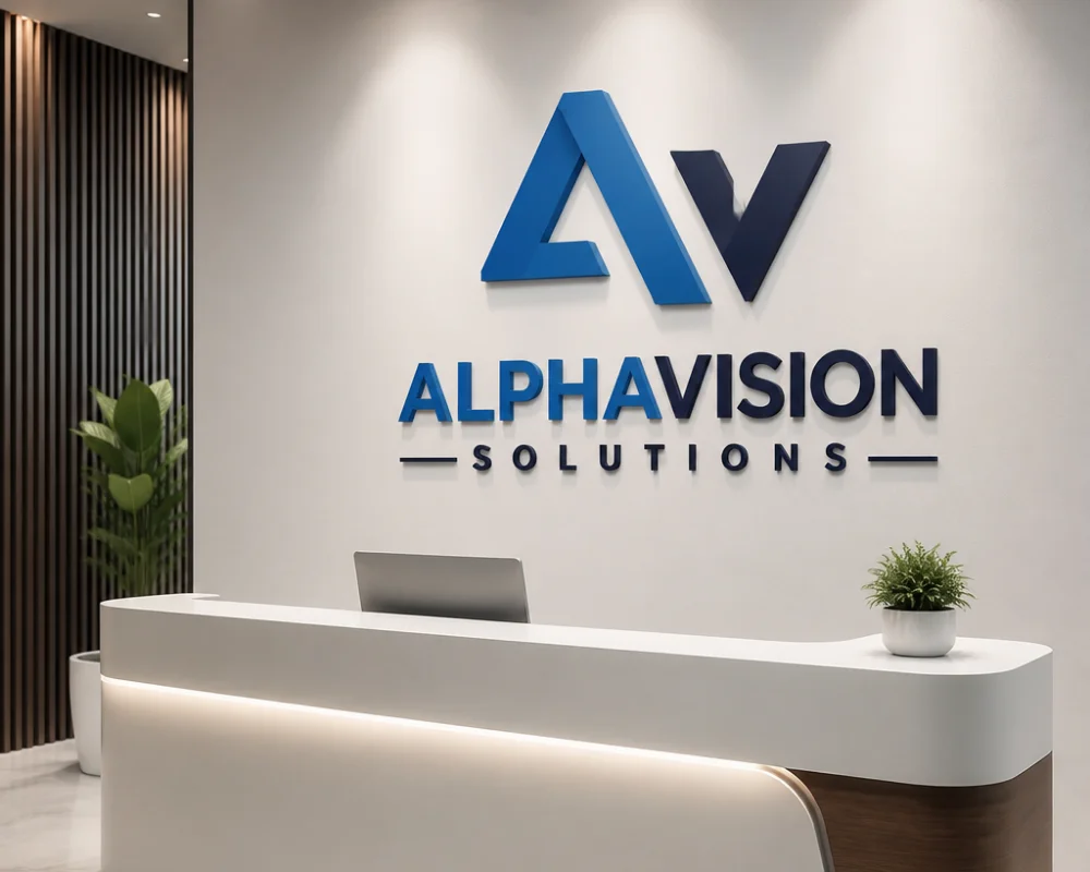 Plastic signs for business branding in a modern reception