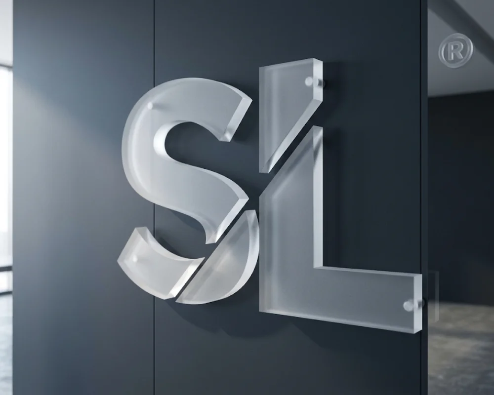 Printed plastic signs with custom business branding indoors