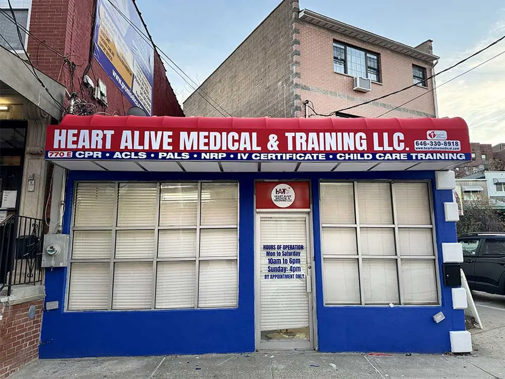 Medical training awning for storefront branding