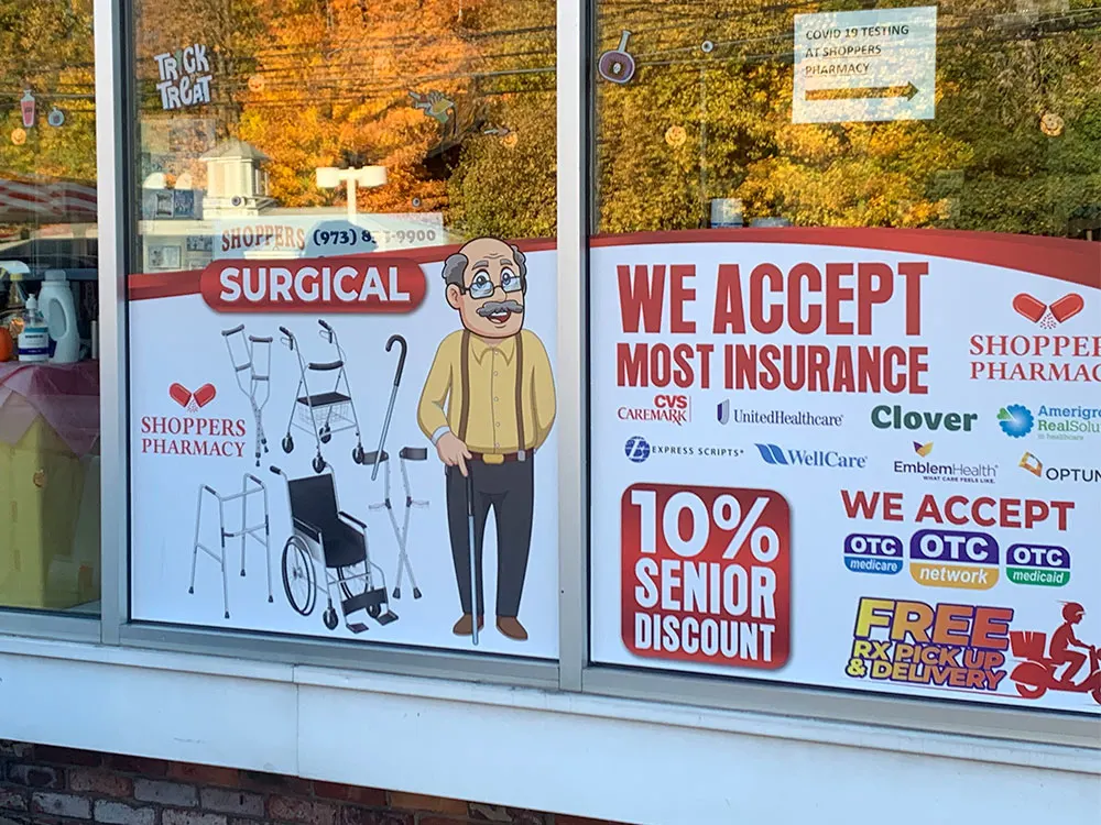 Retail window promotion graphics for pharmacy