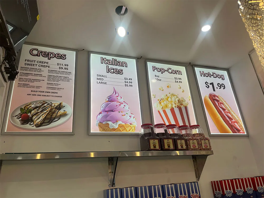Restaurant menu wall display for food branding