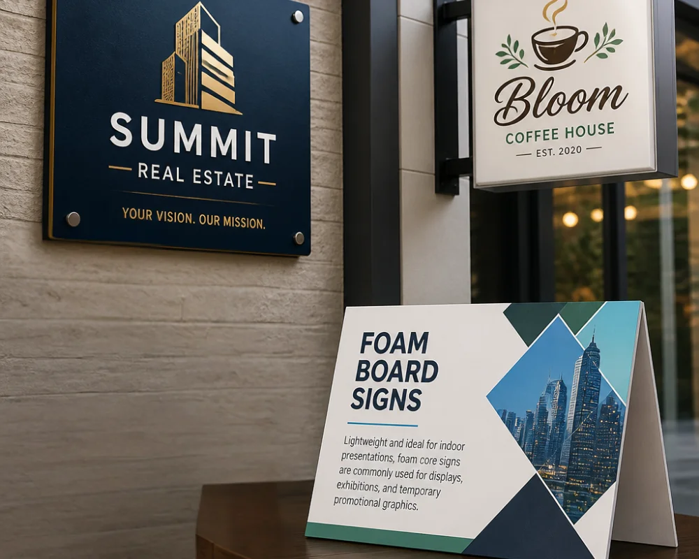Foam board signs for indoor displays and promotional graphics